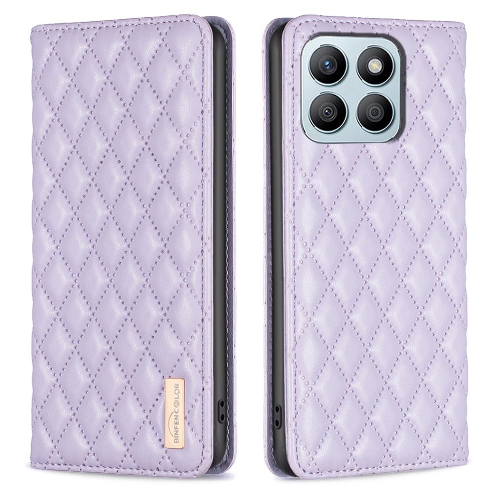 BINFEN COLOR BF Style-16 For Honor X8b 4G Case Stand Magnetic PU Leather Rhombus Grid Phone Cover