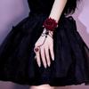 Fingerless Rose Flower Gloves Gothic Chain Wrist Guard Cuff Sleeves Halloween DressUp Wristband