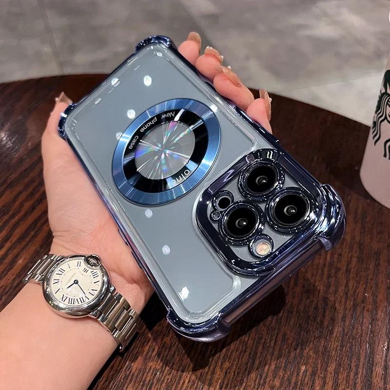 

Противоударный Роскошный Электроплакированный Чехол Magsafe для iPhone 16 15 14 13 12 11Pro Max Plus Магнитный Прозрачный Бампер Жесткая Задняя Крышка For iPhone 16 Pro