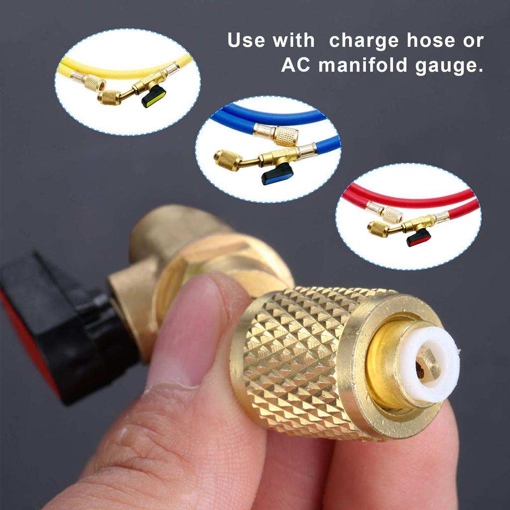 1/4" SAE Male Refrigerant R22 R12 R410a Angled Shut-Off Ball Valve Adapter Air Conditioning Charging Hoses AC Refrigerant Tools