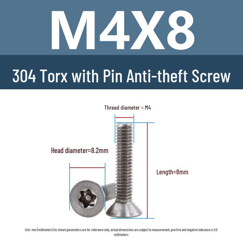 Yigu 304 Tamper-Proof Countersunk Torx Pin Screws, M2-M8, Flat Head, Anti-Removal