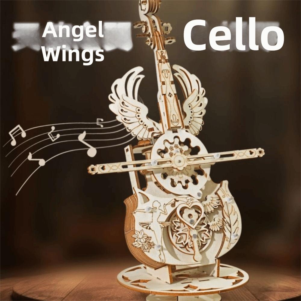 Wooden Material 3D Puzzle Graffitiable Music Box For Kids Wooden Cello Model For Adults