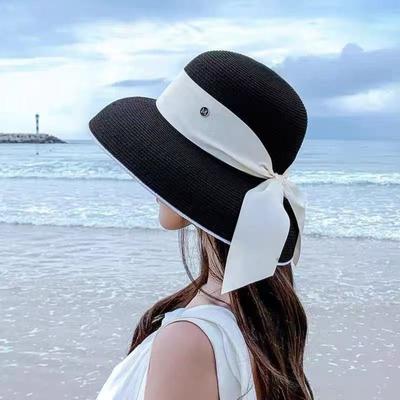Cappello a tesa larga con dettaglio fiocco Protezione solare Cappellino estivo Elegante Cappello a secchiello da spiaggia Viaggio
