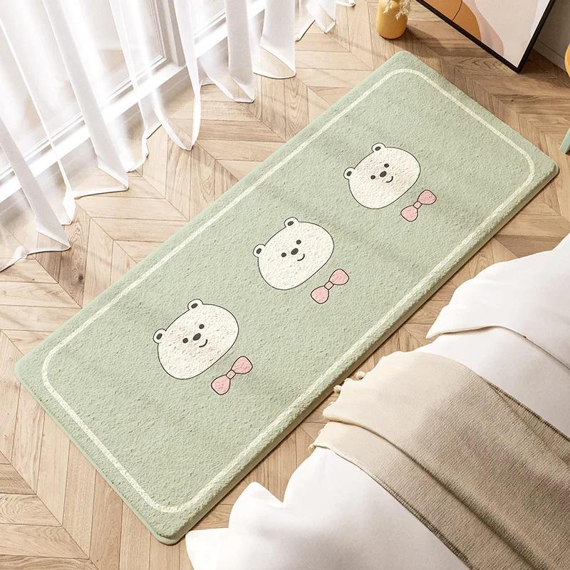 Modern  Bedroom Rug with Cute Floral Head Design Soft Non Slip Carpet for  Floor Decoration Green Playful Home Decor