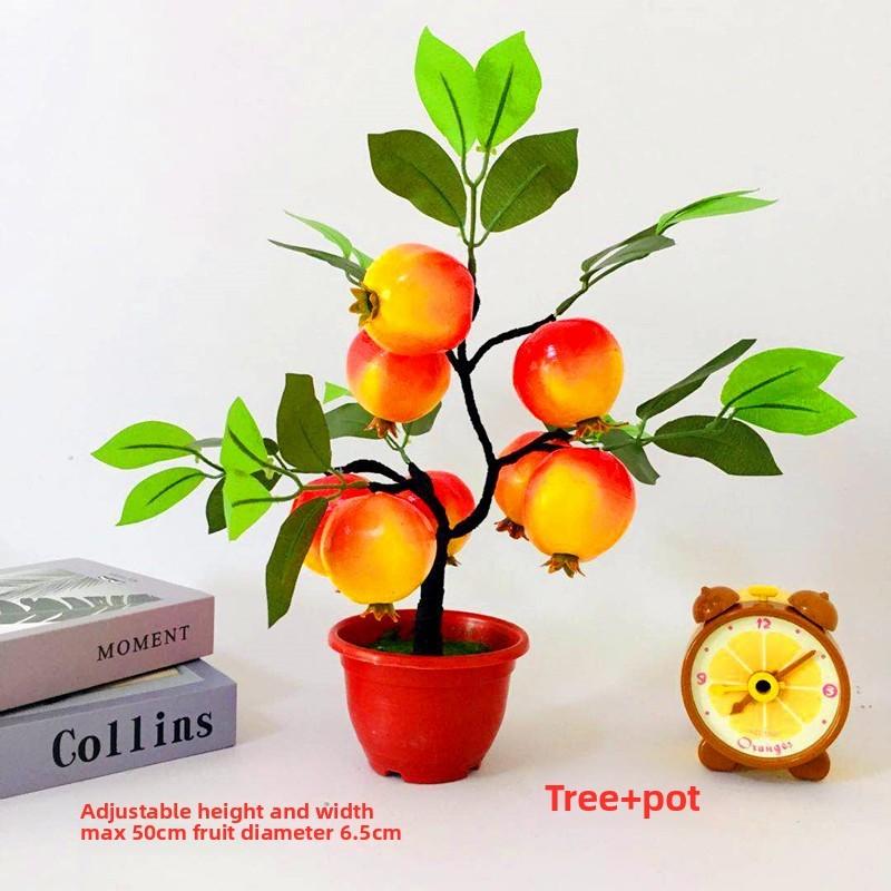 Eight Large Pomegranate Plastic Simulated Fruit Potted Decorations With Pot