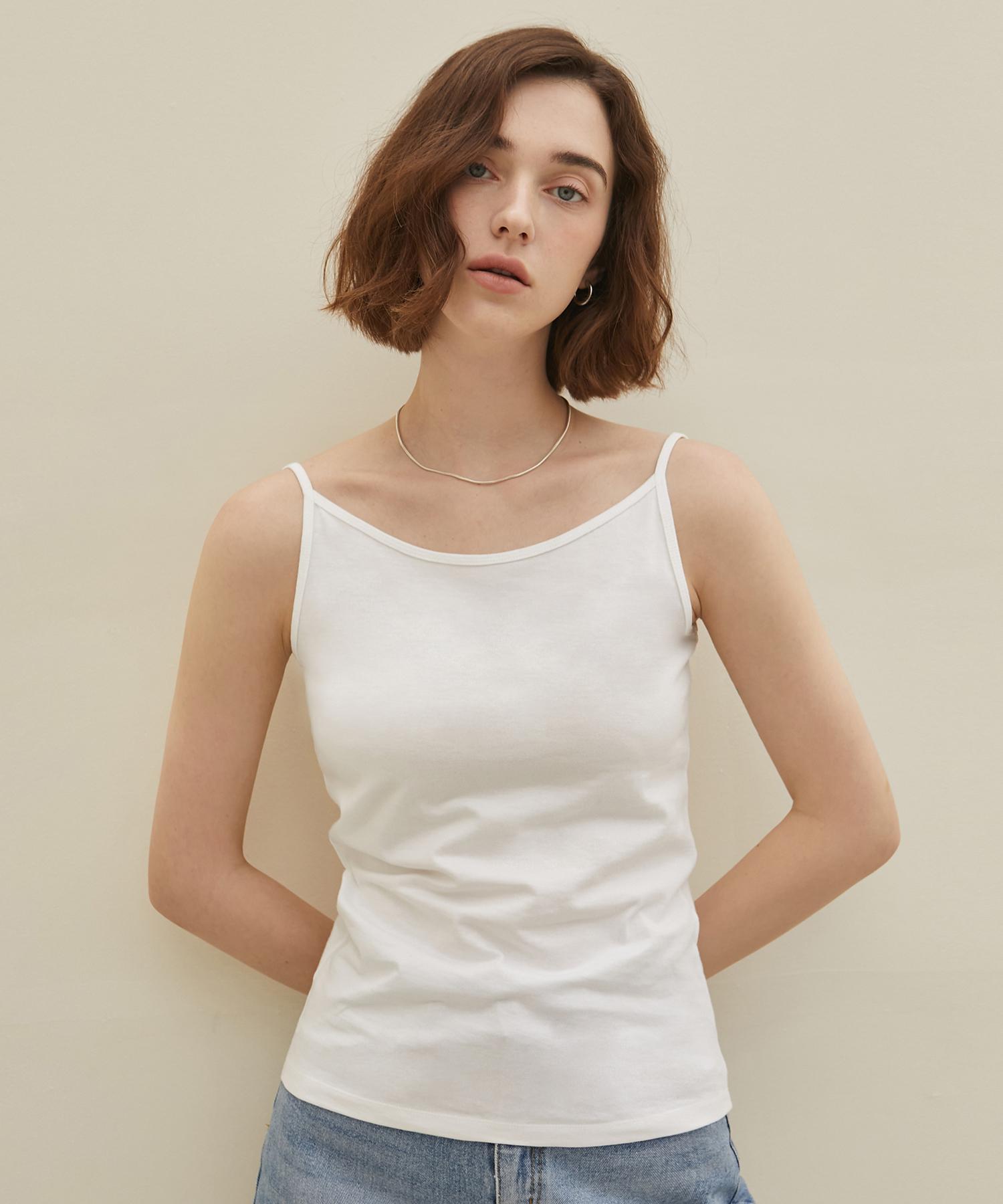 A Leaf Boat Neck Sleeveless Camisole_White