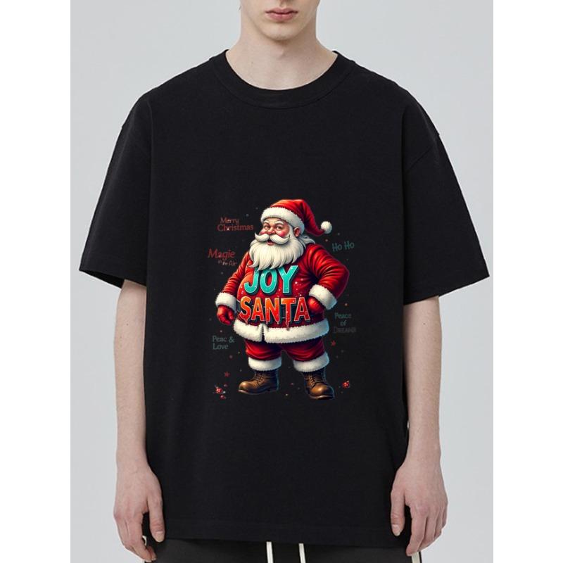 

Christmas T-Shirt Black Santa Claus Joy Santa Print for Holiday Celebration XXXXL чёрный