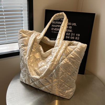 Soft Padded Shoulder Bag for Women Diamond Patterned Soft Nylon Fabric Tote Bag