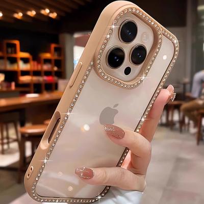 Capa de Celular Transparente de Luxo com Glitter Diamantado Para iPhone11 12 13 14 15 16 Pro Max Plus Bling À Prova de Choque Transparente Macia com Borda de Borracha