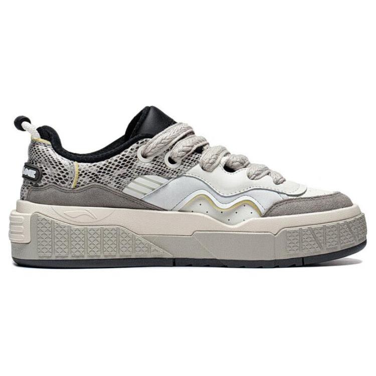 New LiNing 001 UNBLOCK UNBLOCK Anti Slip And Wear Resistant Breathable Low Top Skateboard Shoes Men's Ecru Gray AGCT095-3