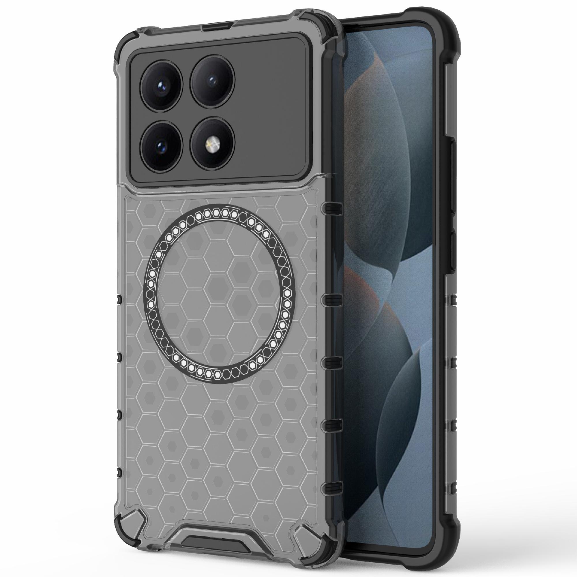 

For Xiaomi Redmi K70E 5G/Poco X6 Pro 5G Magnetic Phone Case Honeycomb TPU+PC Back Cover Grey