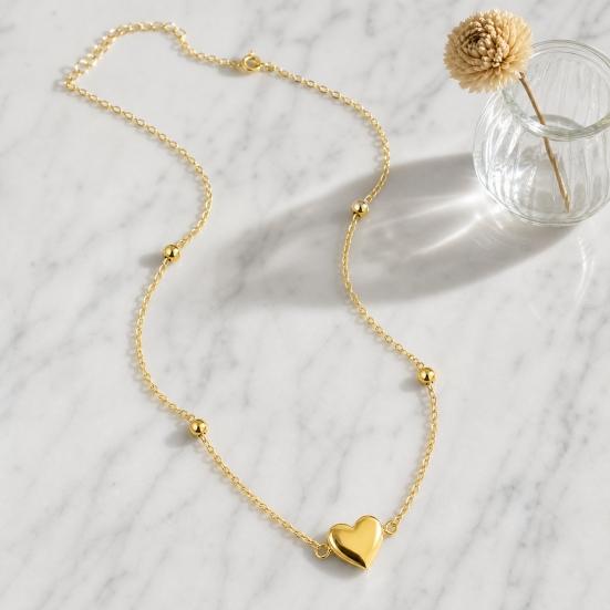 Heart Charm Necklace, Women Love Heart Necklace, Golden Heart Pendant Dainty Necklace for Daily Wear Work Party