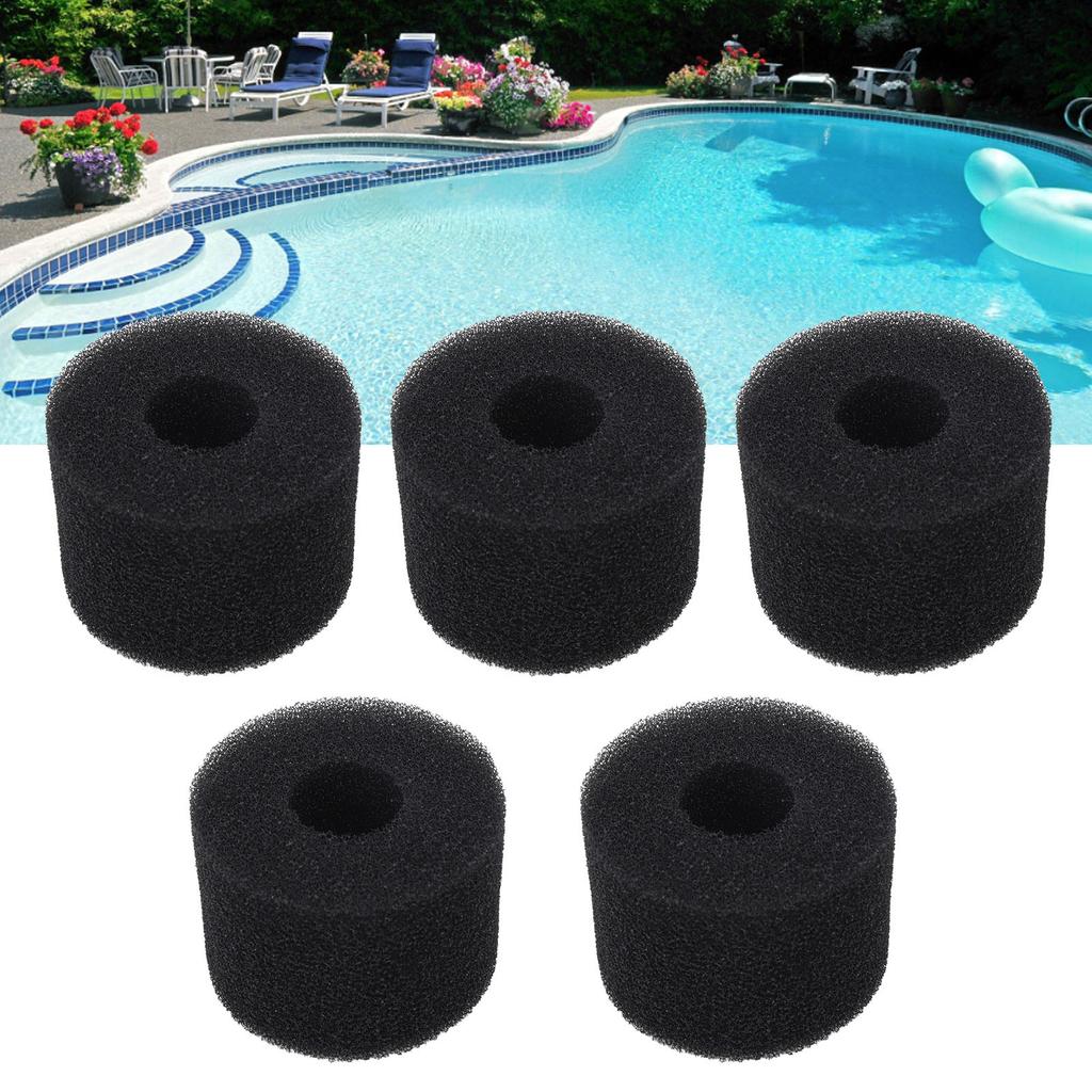 5PCS Pool Filter Sponge PU Sponge Black Reusable Washable Cylindrical Simming Pool Filter Foam for Pool Pump