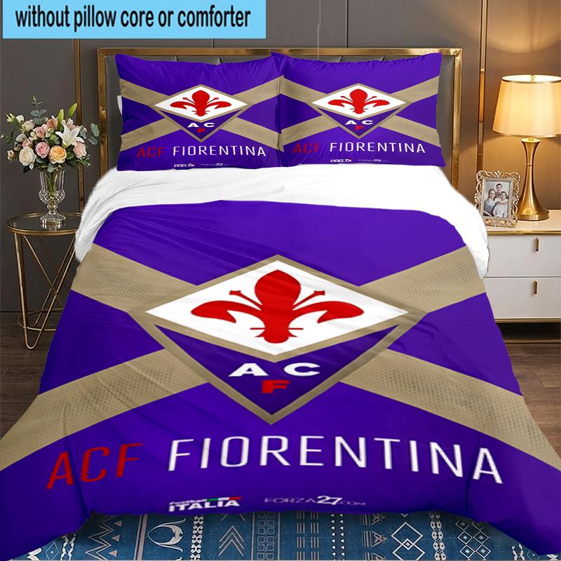 3PCS Fiorentina Football Club Bedding set,Ideal for1pc Duvet Cover And 2pcs Pillowcases Perfect for Christmas gift,Ideal for Bedroom, Dormitory