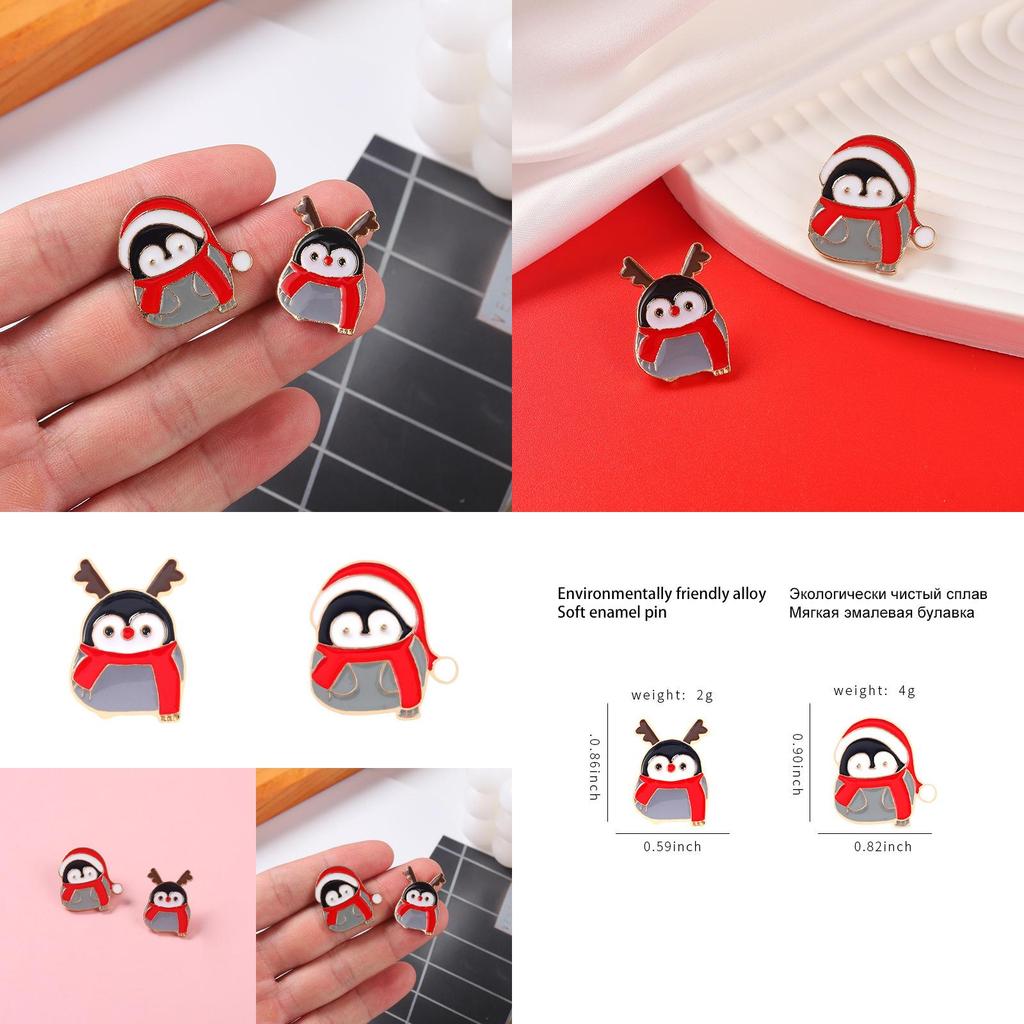 Cute Chubby Christmas Penguin Brooch Adorable Metal Badge For Sweater Accessories