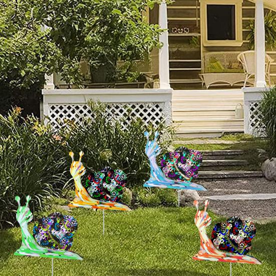 Metal Snail Garden Stake Decoration Weather-proof Indoor Outdoor Yard Lawn Patio Pathway Iron Colorful Snail Stake Stick Ornament