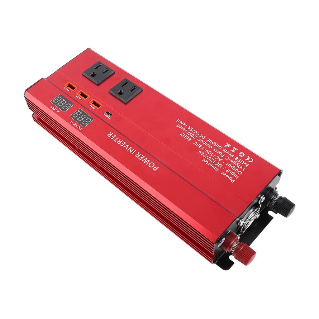 Power Inverter Modified Sine Wave 12V 24V To 60HZ 900W 3 AC Outlets 3 USB Ports 1 Type C Port for Phone Tablet