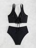 Solid Ruched High Waist Sexy Bikini Set Elegant Slimming Two Piece Swimwear