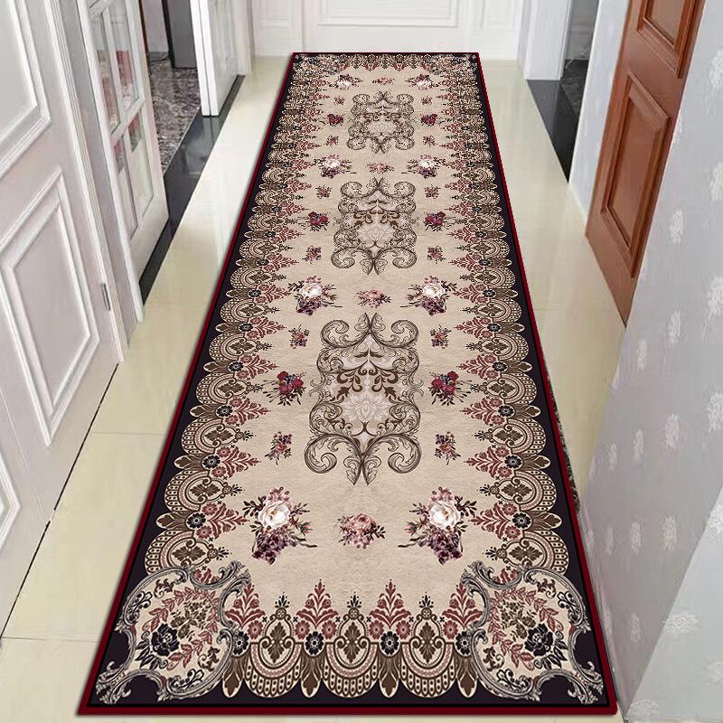 Bohemia Hallway Corridor Carpet Living Room Area Rug Flower Bedside Rug for Bedroom Boho Striped Anti-slip Kitchen Mats