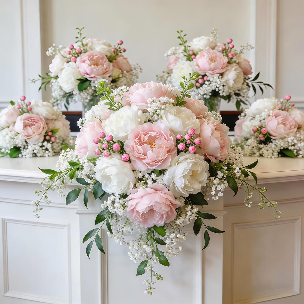 Prachtig Nieuw Gemengd Kunstbloemen Boeket van Roze en Witte Pioenen Geschikt voor Bruiloften, Huis, Tuin en Tafeldecoratie