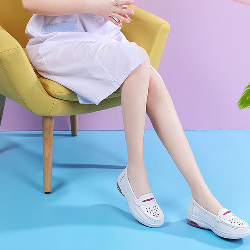 Anzuen Women's Genuine Leather Breathable Nurse Work Shoes