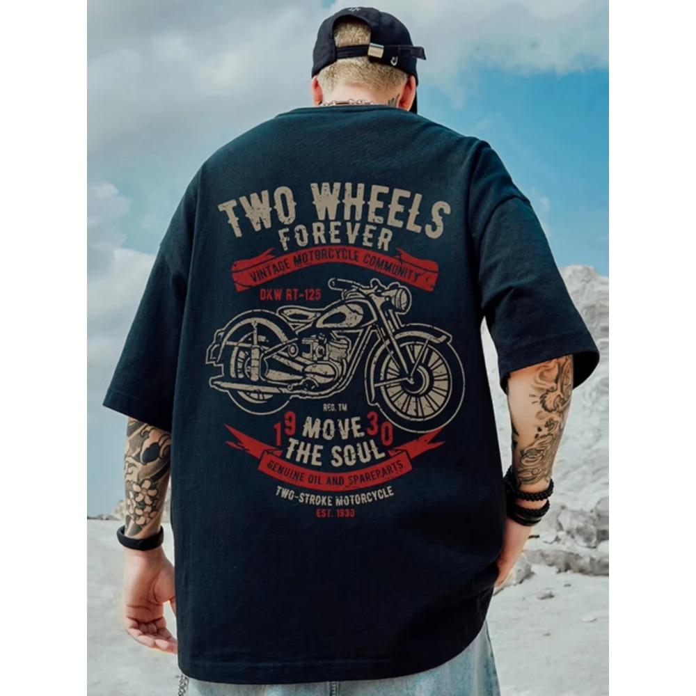 Summer High Quality 100% Cotton English Letter Motorcycle Print Top Breathable Sports Gym Men's Fashion Round Neck T-shirt