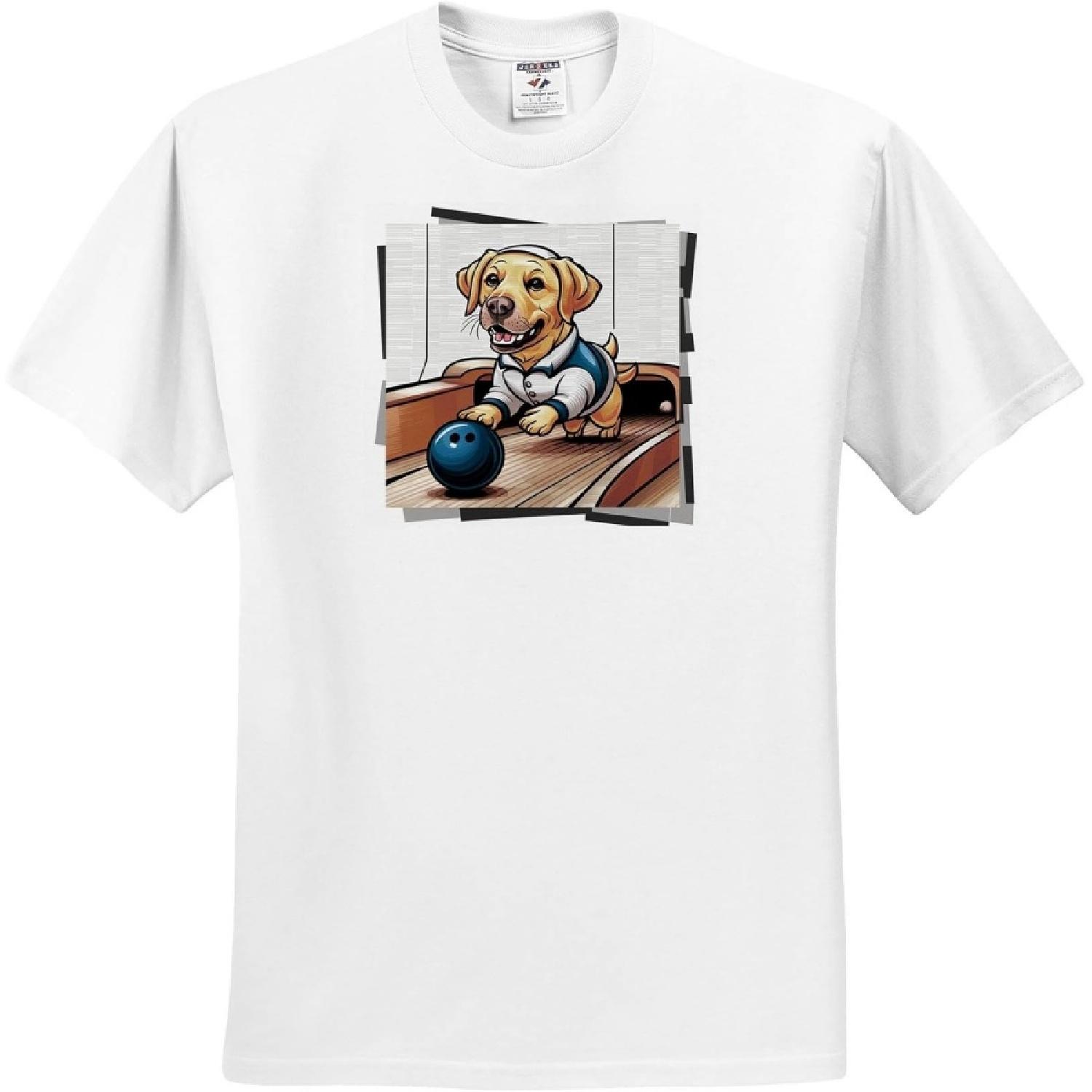 3dRose, Funny Cute Cool Abstract Yellow Labrador Retriever Dog Bowling, T-Shirt S