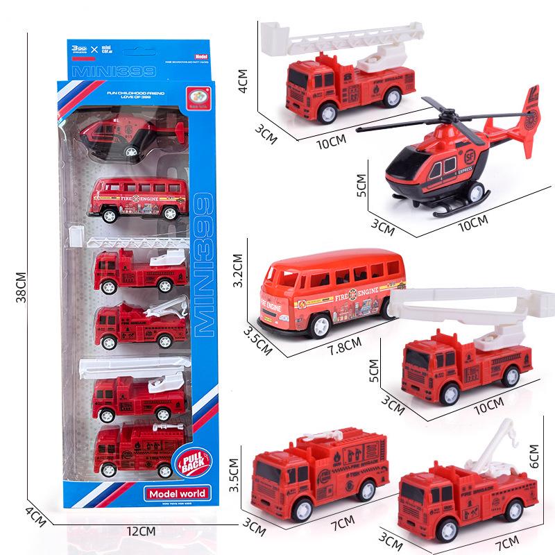 Pull-Back Engineering Vehicles Toy Set for Kids - Fire Trucks & Military Cars