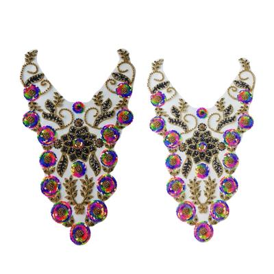 Embroidered Applique Sew On Collar Patches For Wedding Dress Decoration Embroidery Sequins Beads Sew On Patches Applique