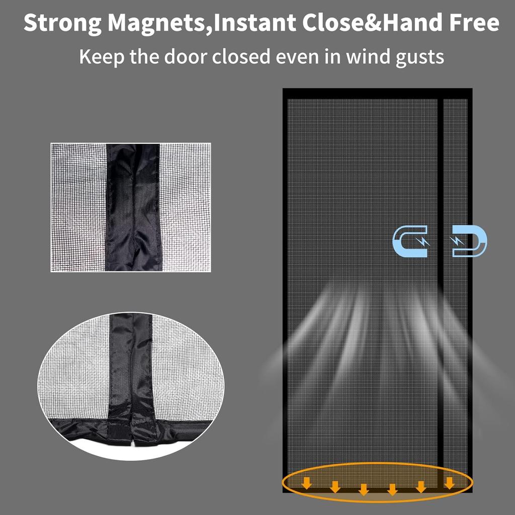 Zanzariera Magnetica Reversibile Apribile a Sinistra o a Destra, Tenda a Rete Stretta Resistente in Fibra di Vetro, Mani Libere, per Patio, Camera da Letto, Adatta a Porte, Nera