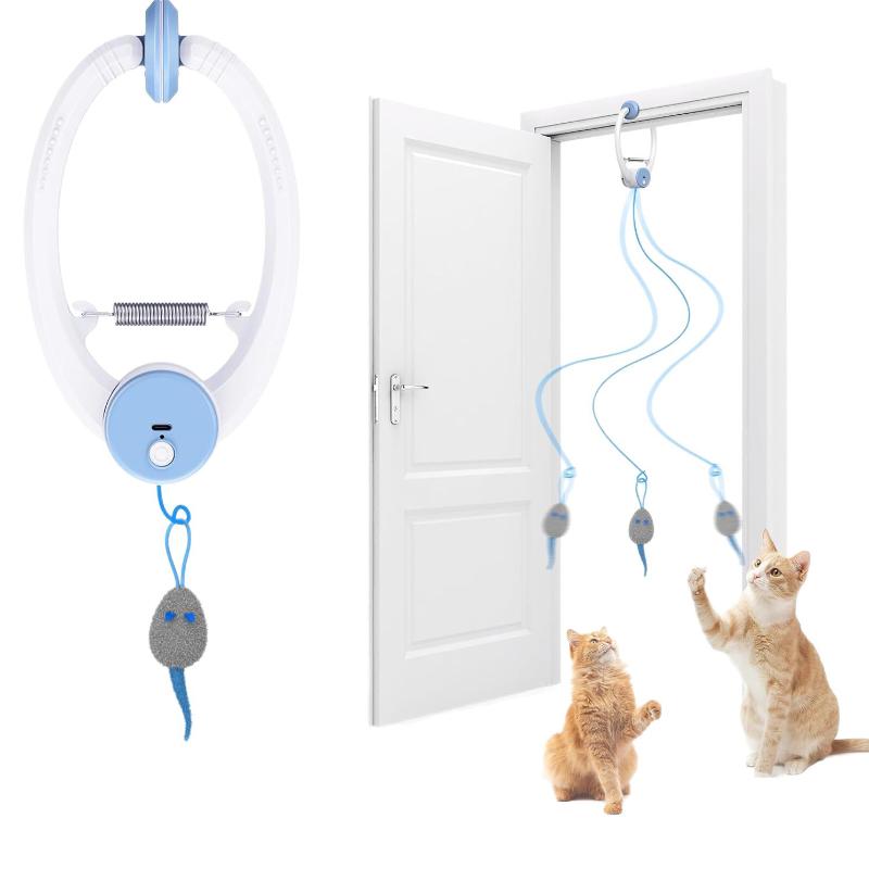 Giocattolo Interattivo Automatico Elettrico per Gatti Ricaricabile USB Topo Sbattente Bacchetta con Piuma Per Arricchimento e Stimolazione Indoor