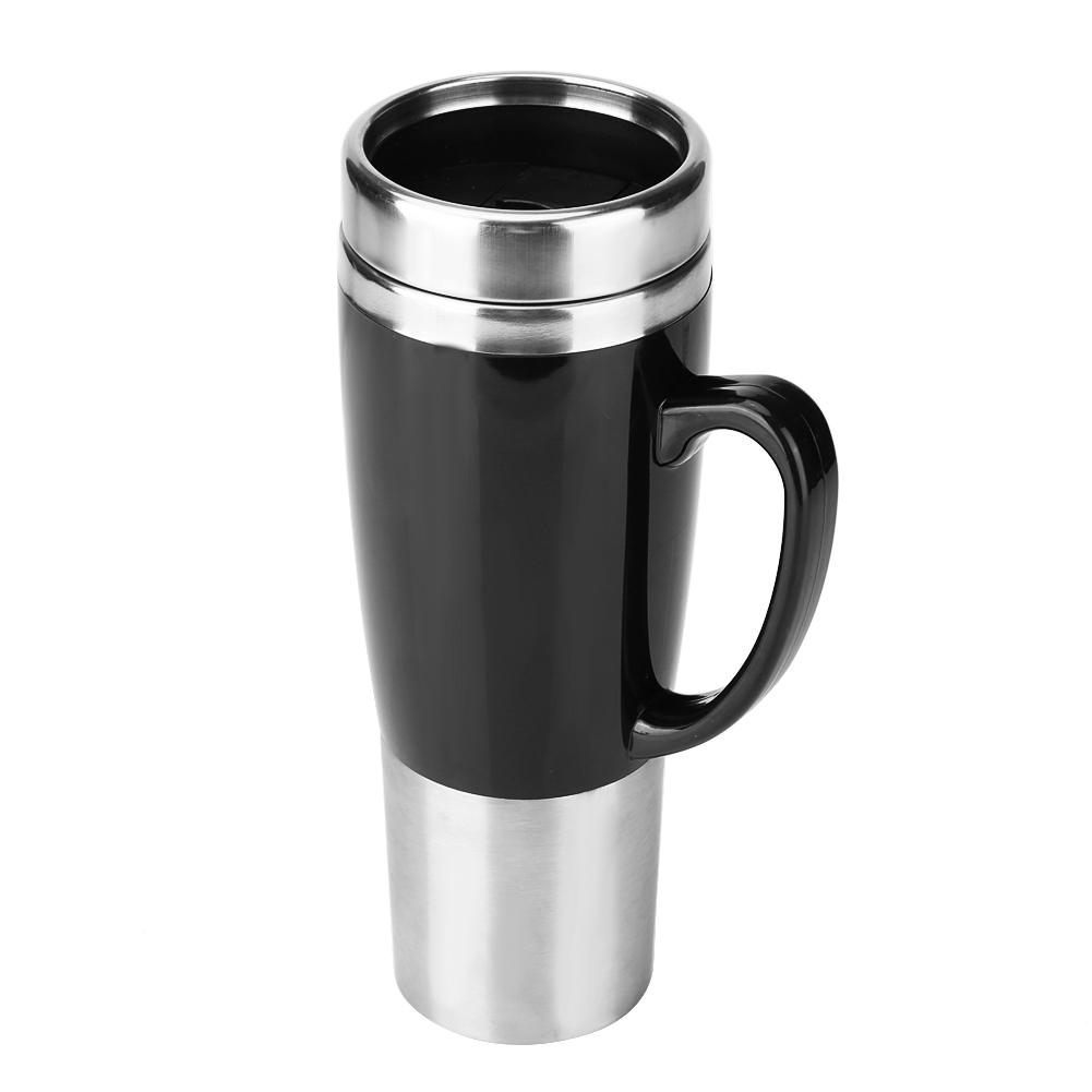 Car Electric Stainless Steel Heating Cup Coffee Tea Drinking Cup Mug Black for Winter Travel 12V