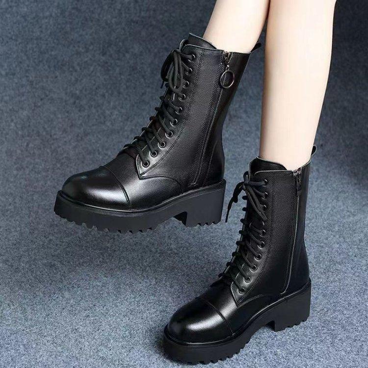 

Martin boots women s winter new velvet thickened cotton boots black lace-up locomotive boots women s boots tide 35
