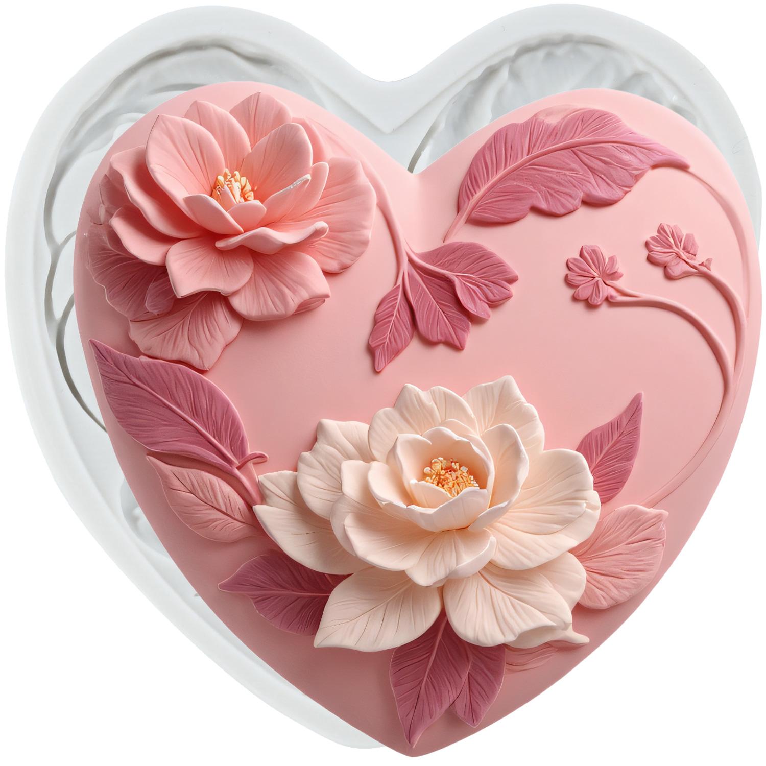 Heart Silicone Molds Love Heart Rose Flower Fondant Mold Relief Flower Mold Cake Decorating Tools Cupcake Topper Candy Chocolate Gumpaste Mold серый