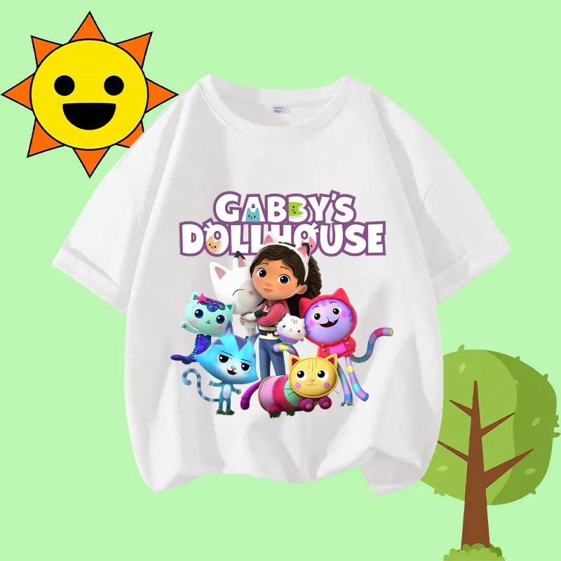 Disney Princess Cartoon Print Cute and Trendy Sports Shirt for Girls, Summer T-shirt Gabby Children's Crew-neck Short-sleeved