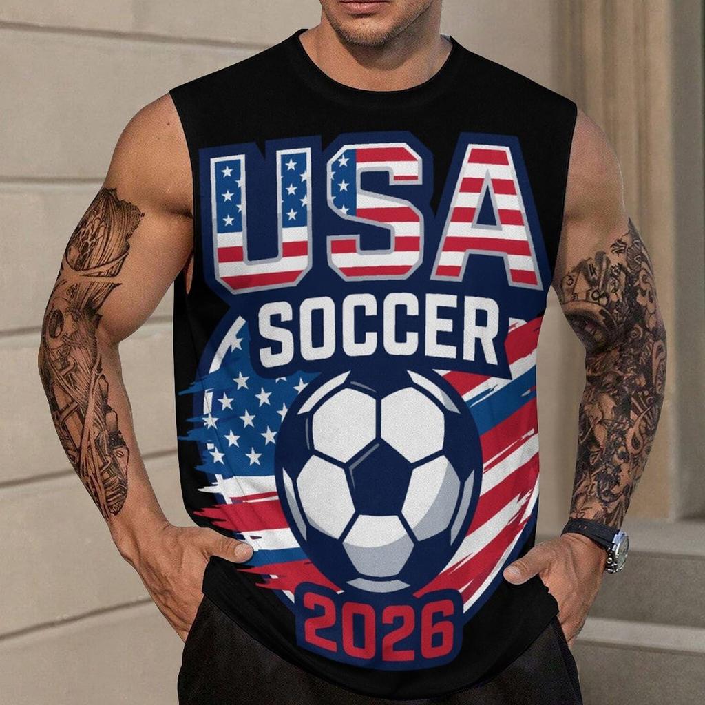 Men's Loose Fit Sleeveless Tank Top Soccer Themed Graphic Print Casual Sportswear Summer Shirt for Outdoor Activities