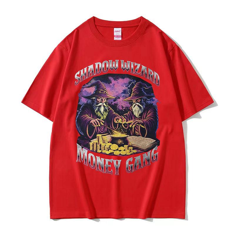 Vintage Shadow Wizard Money Gang Funny Meme Tee Shirt Men Women Harajuku Gothic Fashion Cotton Short Sleeve Tshirts Streetwear
