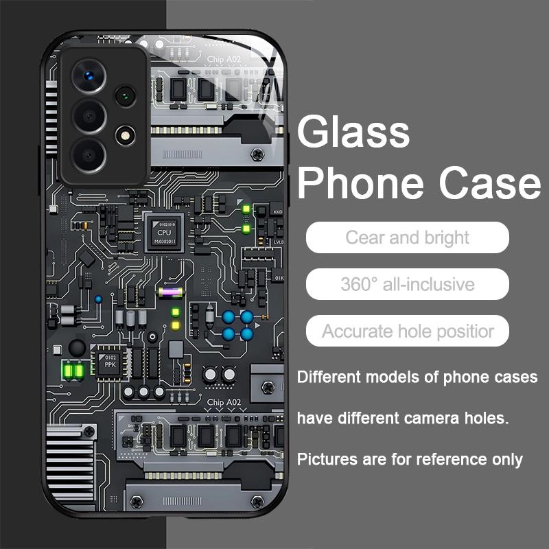 Creative Mechanical Circuit Board Pattern Glass Phone Case for Samsung Galaxy S25 Ultra S24 S23 Plus S22 S21 S20 FE A56 5G Cover