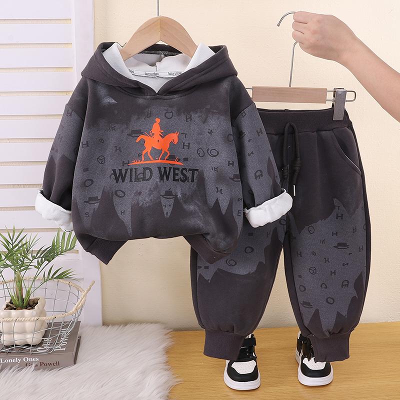 Boys' 2-Piece Cotton Set, Kids Wild West Hoodie and Pants Set, High-Quality Baby Clothes -S-XXL