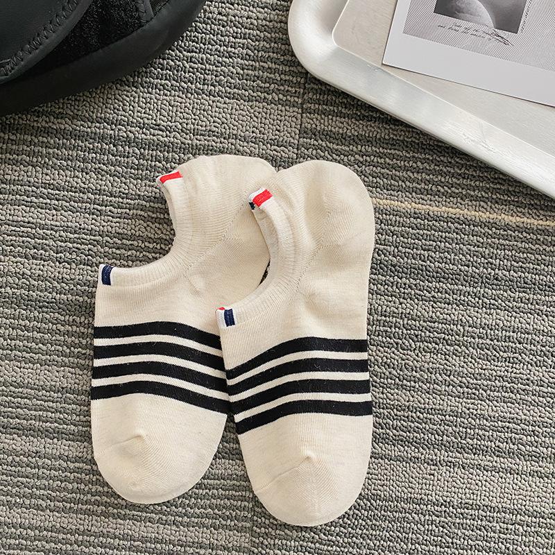 Tide Brand Tb Four Bars Summer Thin Cotton Sports Socks Striped Light Mouth Socks Low Top Breathable Invisible Boat Socks