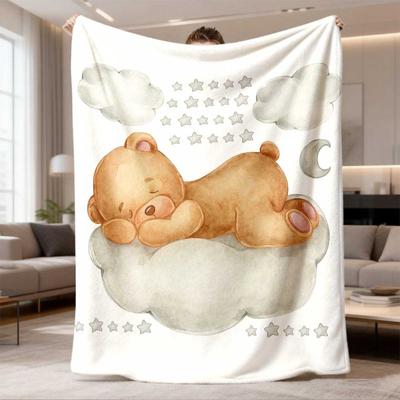 1pc Latest Flannel Blanket | Digital Print with Cute Bear Element, Ultra Soft Comfort, Suitable for Bed, Sofa, Travel and Camping, for All Seasons Use