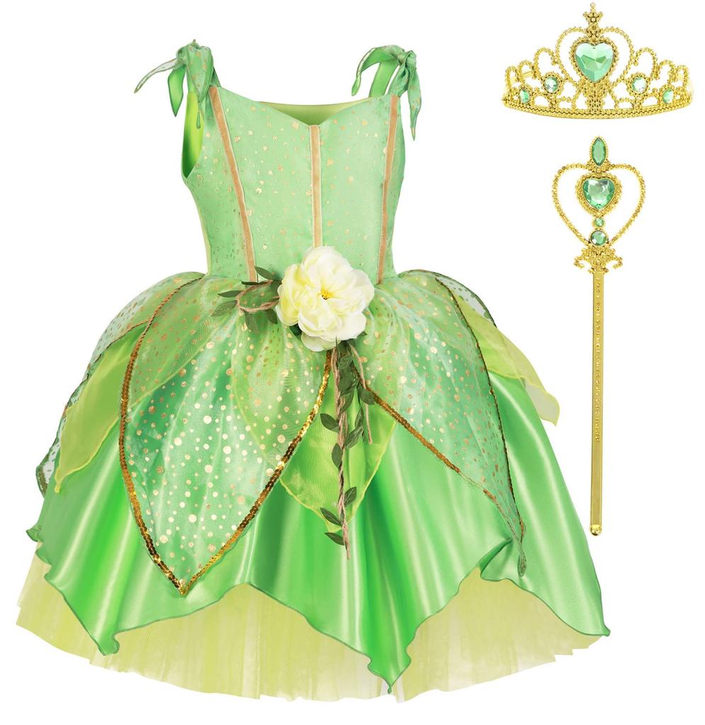 TYHTYM Princess Dress, Children's Tinker Bell Dress (Fairy Costume, Tiara, and Stick) 3-Piece Set, Flower Fairy, Butterfly Fairy Costume, Kids
