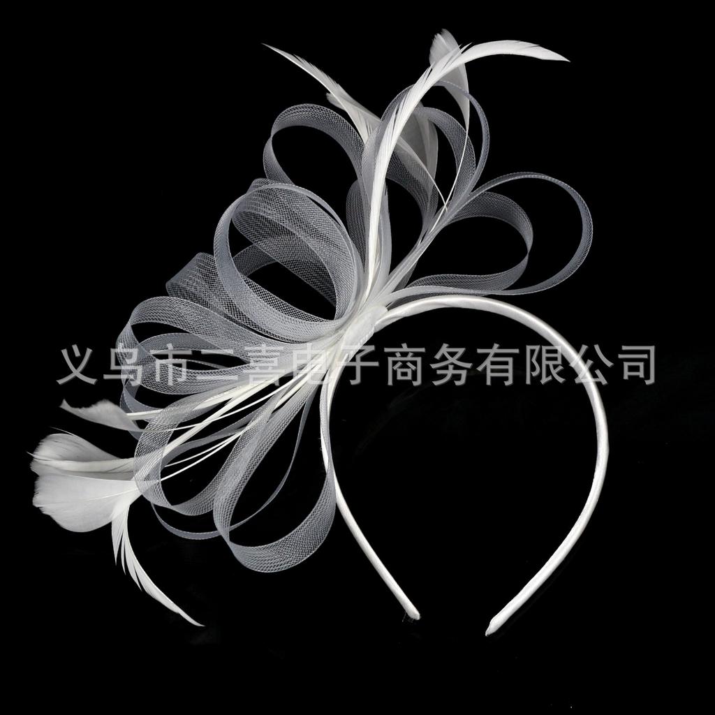Popular Bridal Mesh Headgear Photo Bow Hair Accessories Jockey Club Feather Hairpin Head Flower