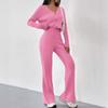 Europe, America, autumn and winter high-end women's sweater fashion wide-leg pants V-neck short knitted cardigan two-piece set