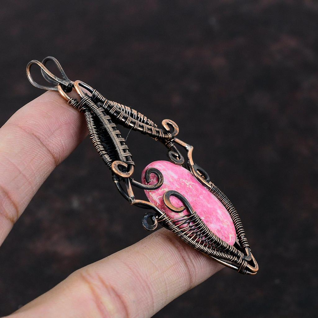 Thulite Gemstone Pendant Copper Wire Wrapped Pendant Amazing Pendant Thulite Jewelry Handmade Pendant Copper Wire Wrap Jewelry Gift For Him