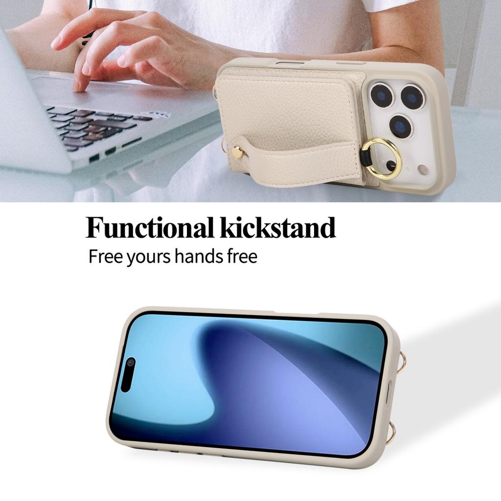 For iphone 17 16 15 14 13 12 11 Pro Max Air Case PU Leather Wallet Bag Grip Strap Holder Long Crossbody Lanyard Ring Clasp Cover