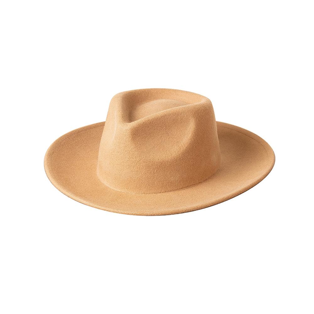Europe, America autumn and winter new fashion simple wool felt wide brim jazz hat women's casual concave thermal top hat tide