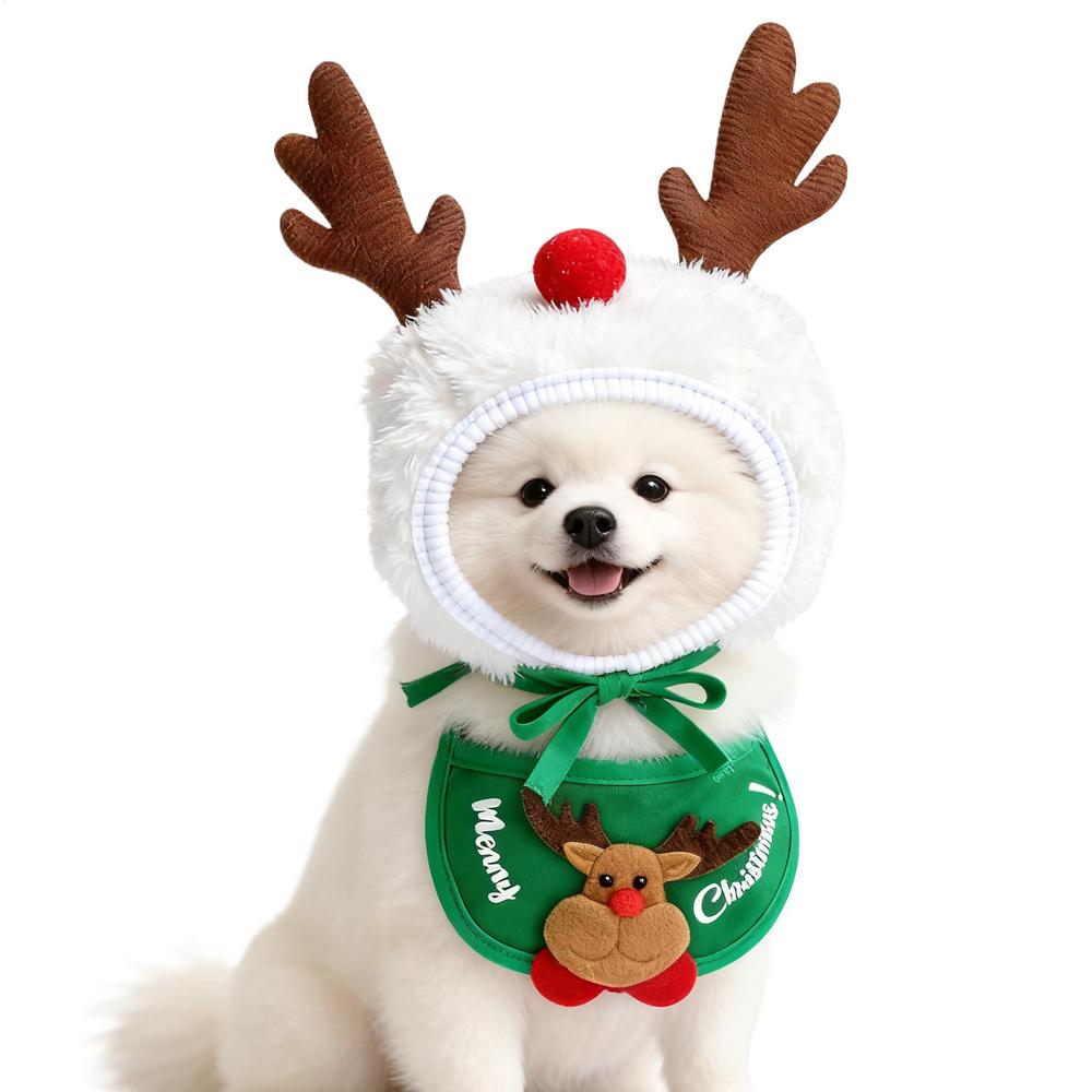 Dog Christmas Costume Festive Pet Hat And Bandana Christmas Puppy Costumes For Gathering Party Photoshoot Photo Props
