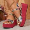 Fashion Women's Platform Wedge Sandals Summer New Round Toe Open Toe Platform Slip Strap Anti-Slip Wear-Resistant High Heels