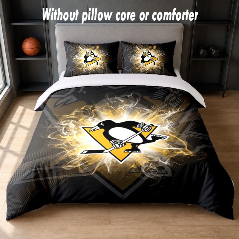 Pittsburgh Penguins Design Bed Bedding Set 1 Duvet Cover + 2 Pillowcases Soft Breathable Household Bed Linens